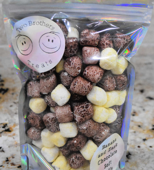 Freeze Dried Dark Chocolate Banana Mini Marshmallows - Two Brothers Treats